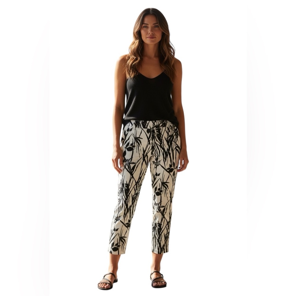 LISETTE MONTREAL HUMMINGBIRD PRINT NAVY BLUE WHITE CROP PULLON STRETCH PANTS L